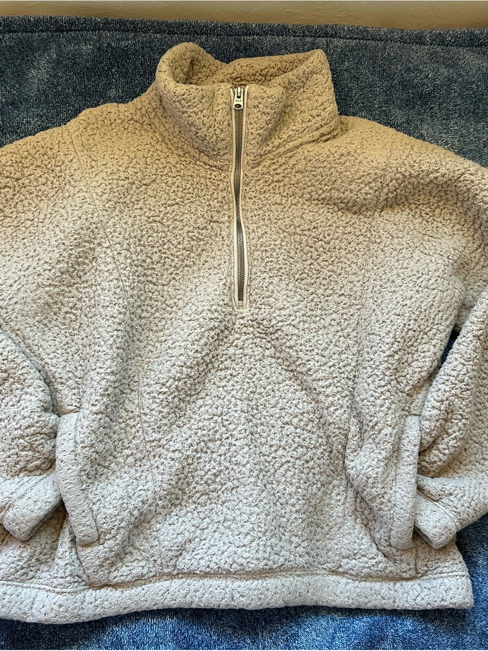 Abercrombie & Fitch Cream Sherpa Half-Zip Pullover